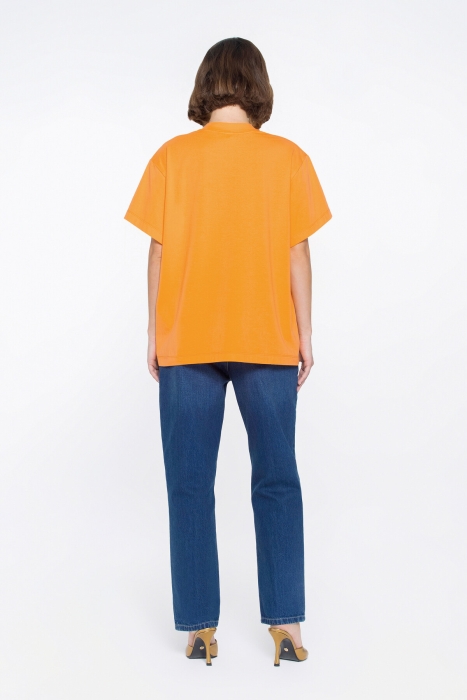 Gizia Basic Orange Tshirt With Applique Embroidery Detail. 3