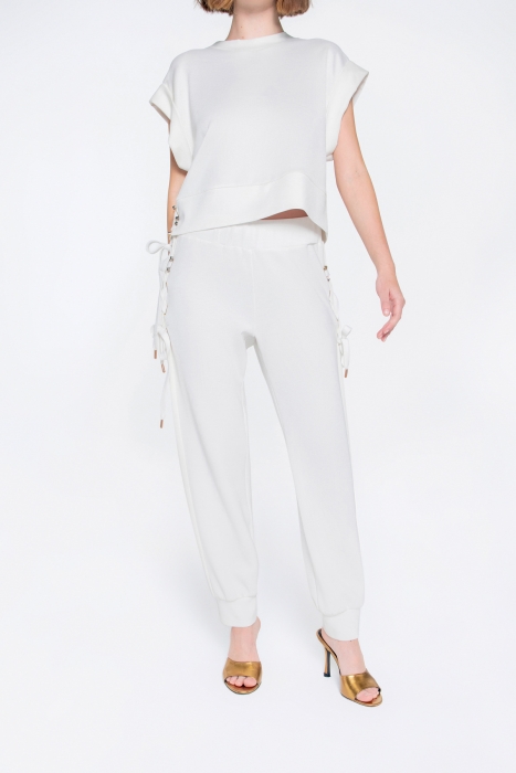 Gizia Ecru Tracksuit With Gold Glitter Rope Buttonhole And Cord Detail. 2