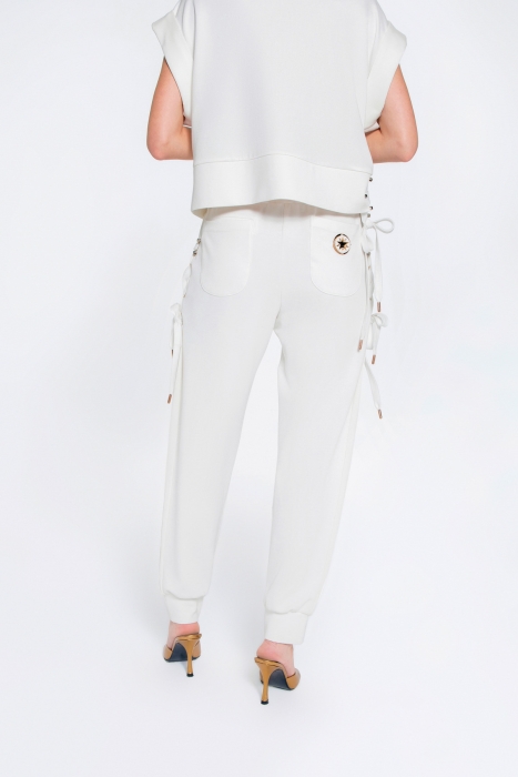 Gizia Ecru Tracksuit With Gold Glitter Rope Buttonhole And Cord Detail. 4