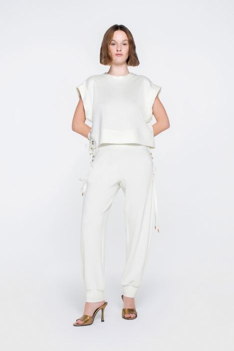 Gizia Ecru Tracksuit With Gold Glitter Rope Buttonhole And Cord Detail. 1