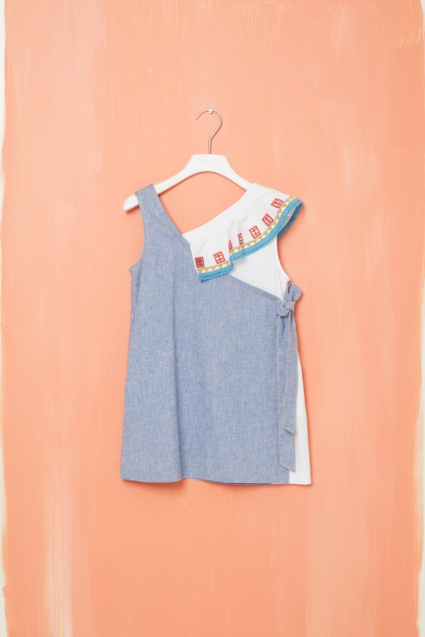 Gizia Poplin Blue Dress With Embroidery Detail. 2 Gizia Poplin Blue Dress With Embroidery Detail. 2