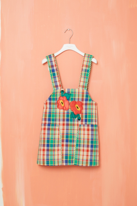 Gizia Plaid Green Linen Salopettes With Embroidery Detail. 1 Gizia Plaid Green Linen Salopettes With Embroidery Detail. 1