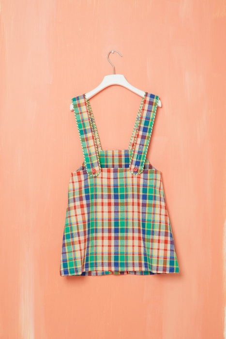Gizia Plaid Green Linen Salopettes With Embroidery Detail. 2