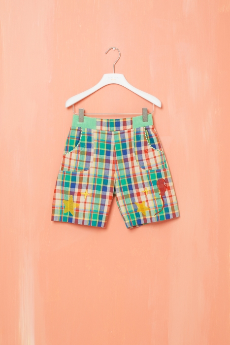 Gizia Green Plaid Shorts with Embroidery Detail. 1