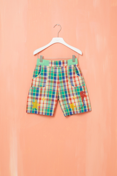 Gizia Green Plaid Shorts with Embroidery Detail. 1 Gizia Green Plaid Shorts with Embroidery Detail. 1