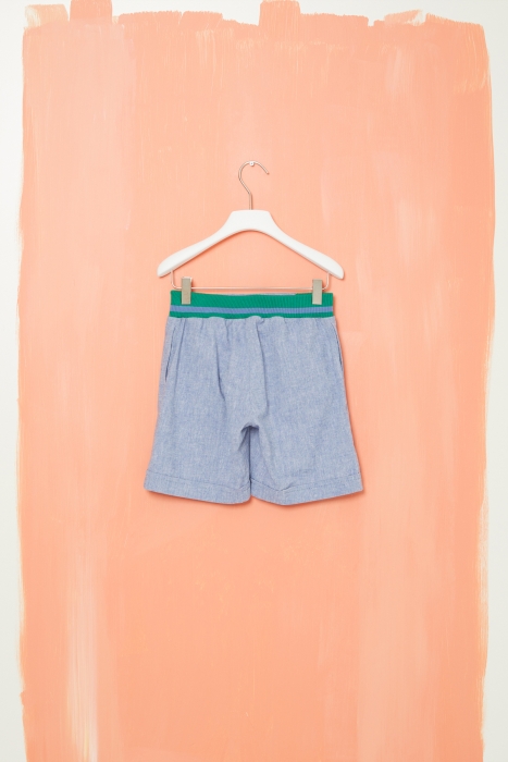 Gizia Blue Cotton Shorts with Colorful Knitwear Detail. 2