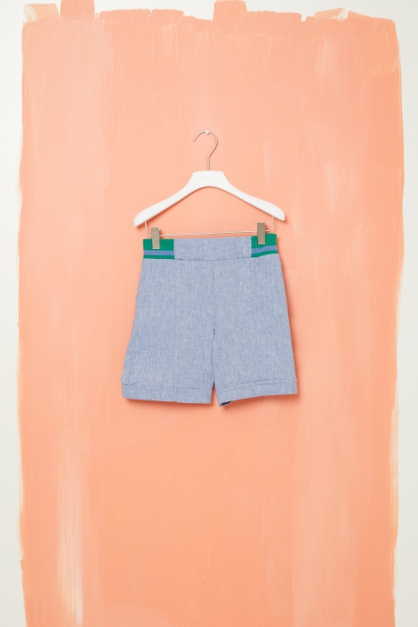Gizia Blue Cotton Shorts with Colorful Knitwear Detail. 1