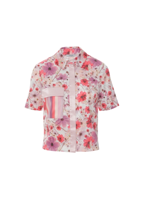 Gizia Pink Satin Shirt With Pocket Detail Hidden Bangs. 4