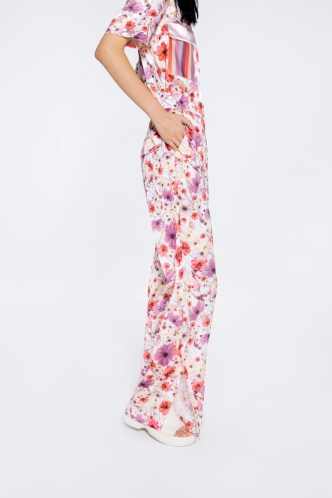 Gizia بنطلون وردي واسع الساق مزين بفتحة ونقشة الزهور. 3