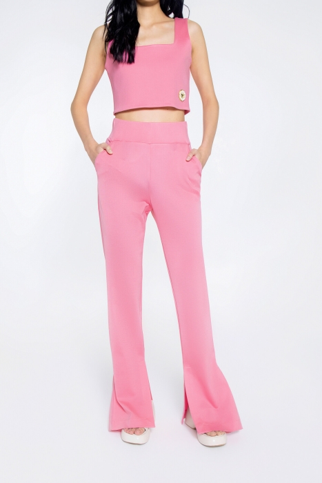 Gizia Flarre Legs Pink Trousers with Slit Detail. 2