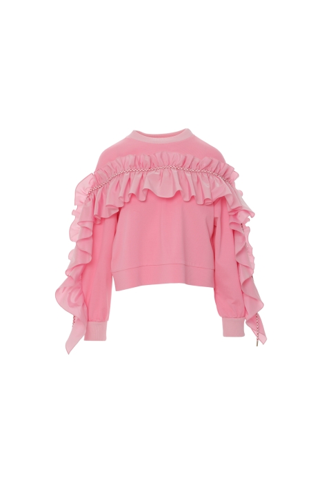 Gizia Pink Tshirt With Ruffle And Cord Trim. 4