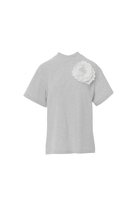 Gizia Custom Embroidered Rose Detailed Round Neck Short Sleeve Gray Tshirt. 5