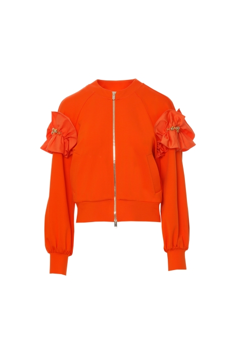 Gizia Orange Jacket with Flounce Detail Zipper And Embroidery On The Sleeve. 5