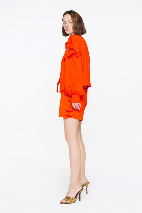 Gizia Orange Jacket with Flounce Detail Zipper And Embroidery On The Sleeve. 3