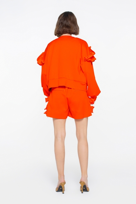 Gizia Orange Jacket with Flounce Detail Zipper And Embroidery On The Sleeve. 4