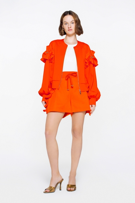 Gizia Orange Jacket with Flounce Detail Zipper And Embroidery On The Sleeve. 1