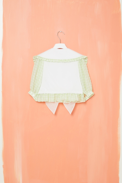 Gizia Baby Neckline With Bow Detail Poplin Organza Mixed White Blouse. 2 Gizia Baby Neckline With Bow Detail Poplin Organza Mixed White Blouse. 2