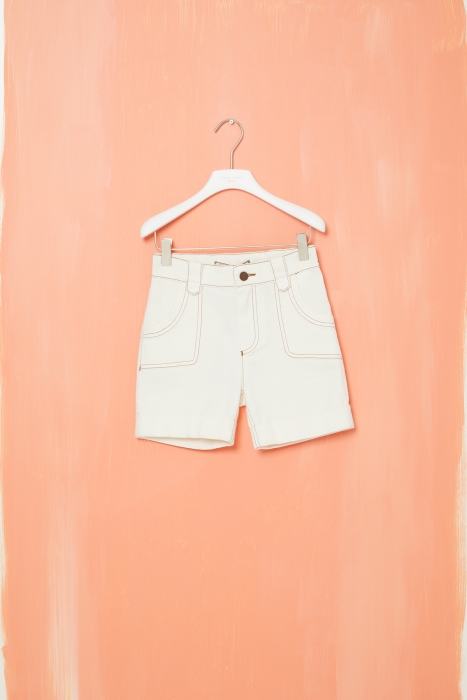 Gizia White Jean Shorts with Contrasting Stitching Detail. 1