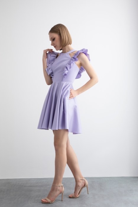 Gizia Purple Dress with Flounce Detail Mini Flared Skirt. 2