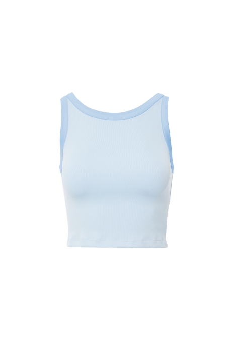 Gizia Sleeveless Blue Crop Blouse With Low Back. 1