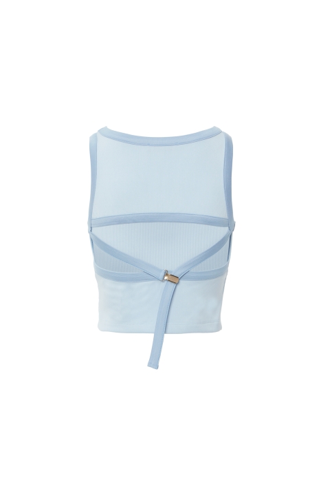 Gizia Sleeveless Blue Crop Blouse With Low Back. 3