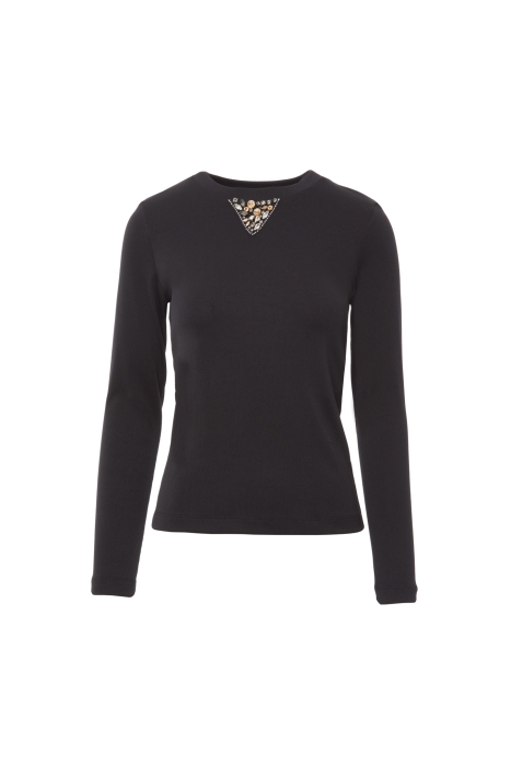 Gizia Embroidered Long Sleeve Black Tshirt. 1