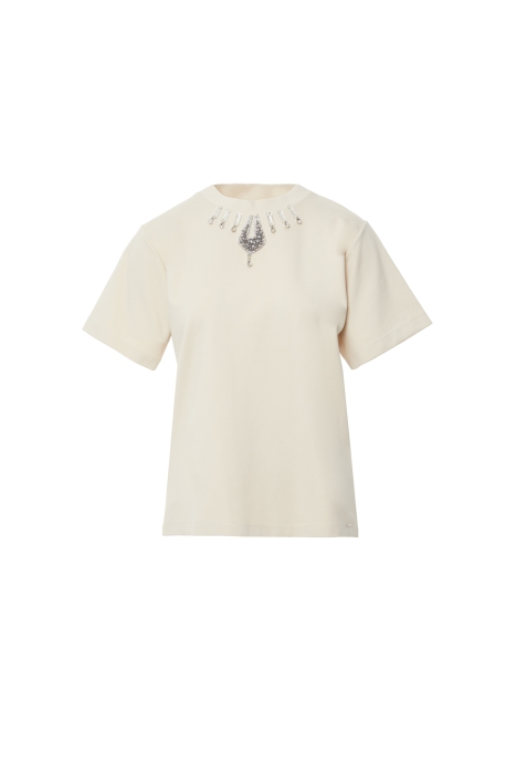 Gizia Beige Tshirt with Embroidered Collar. 1