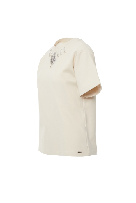 Gizia Beige Tshirt with Embroidered Collar. 2