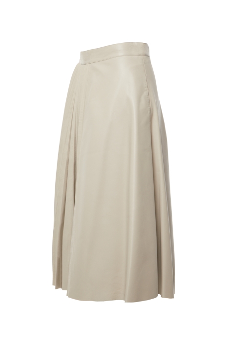 Gizia A Beige Leather Skirt With Pleating On The Left Side And An Asymmetric Design. 2
