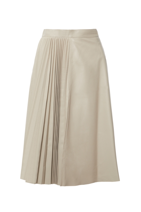 Gizia A Beige Leather Skirt With Pleating On The Left Side And An Asymmetric Design. 1