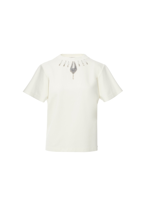 Gizia Ecru Tshirt with Embroidered Collar. 1