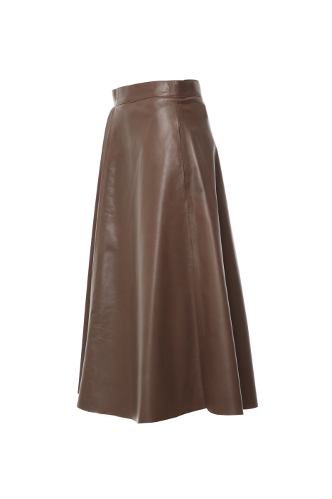 Gizia A Brown Leather Skirt With Pleating On The Left Side And An Asymmetric Design. 2