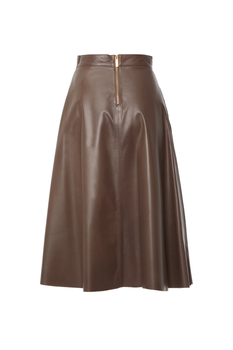 Gizia A Brown Leather Skirt With Pleating On The Left Side And An Asymmetric Design. 3
