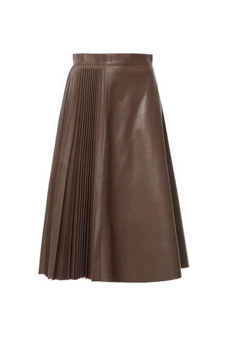 Gizia A Brown Leather Skirt With Pleating On The Left Side And An Asymmetric Design. 1