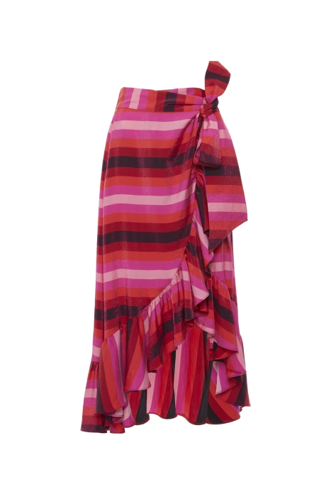 Gizia Striped Fuchsia Skirt with Double-Breasted Closure. 5