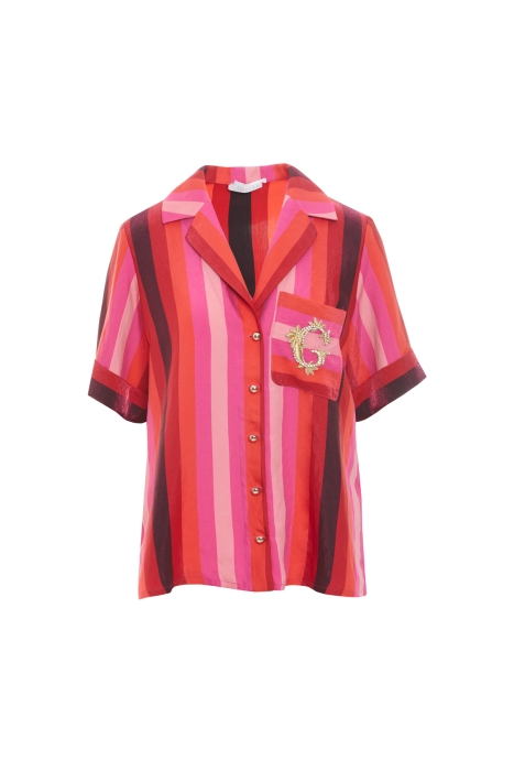 Gizia Striped Fuchsia Shirt With Embroidered Embroidery Detail On The Pocket. 6