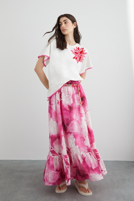 Gizia Ecru T-Shirt with Floral Print. 2