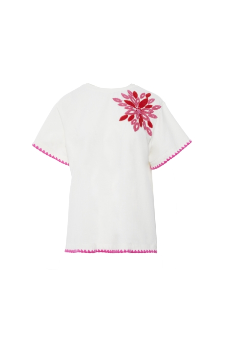 Gizia Ecru T-Shirt with Floral Print. 5