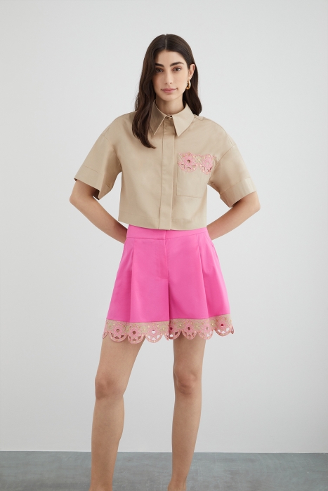 Gizia Brown Shirt With Sequin Embroidery Detail. 1