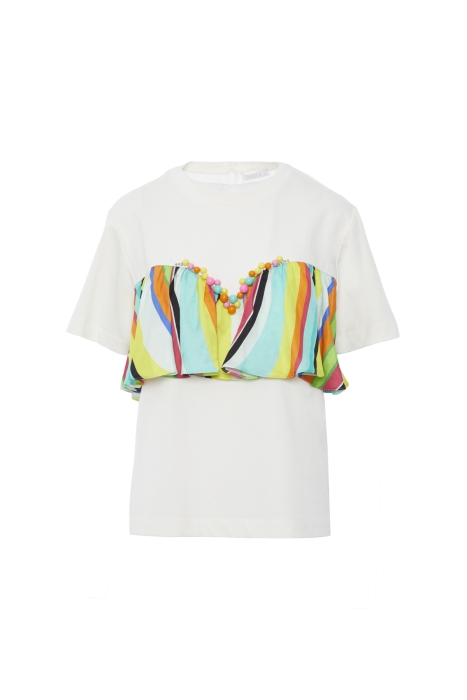 Gizia Embroidered Cotton Ecru Tshirt. 5