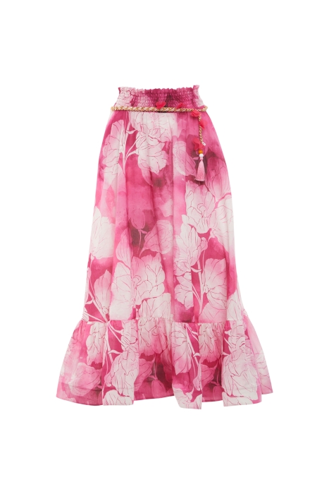 Gizia Long Pink Skirt With Chain Belt Lining With Floral Detail. 5