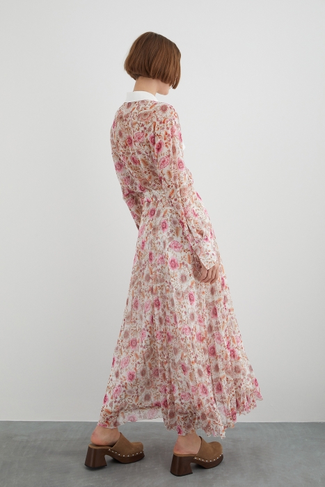 Gizia Long Floral Chiffon Ecru Skirt. 3