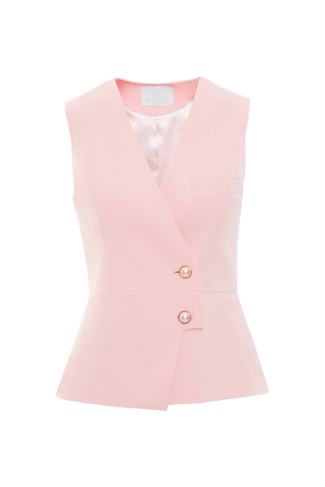 Gizia Pink Vest With Yellow Pearl And Gold Detail Buttons. 6
