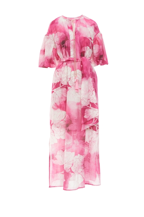 Gizia Floral Pink Dress With Halterneck Lace-up Sleeve Detail Belt. 5
