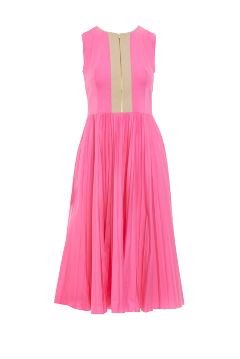 Gizia Front Body Zipper Detail Skirt Pleated Pink Dress. 4