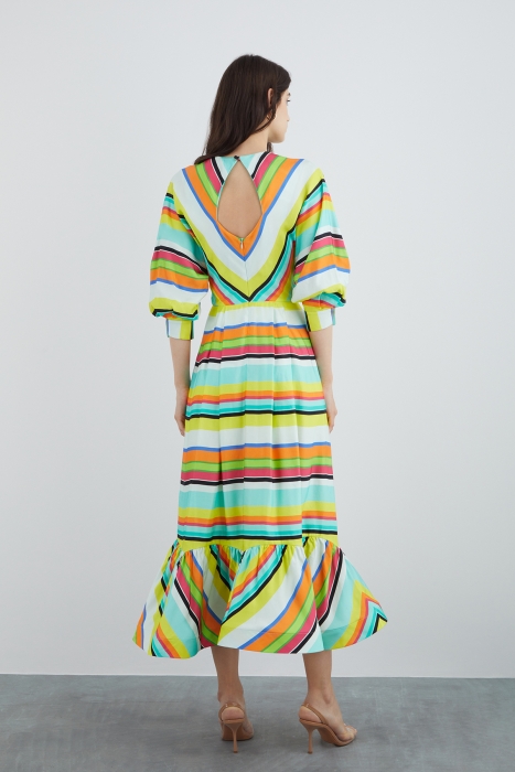 Gizia Belted Striped Dress With Ruffle Detail on the Cuff, Tied Back. 3