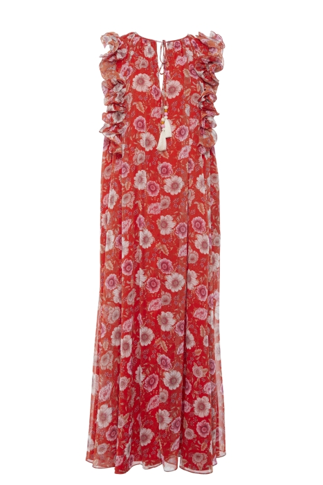 Gizia Red Chiffon Dress with Floral Pattern. 4