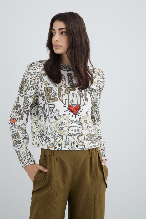 Gizia Patterned Stone Embroidered Sweat. 3