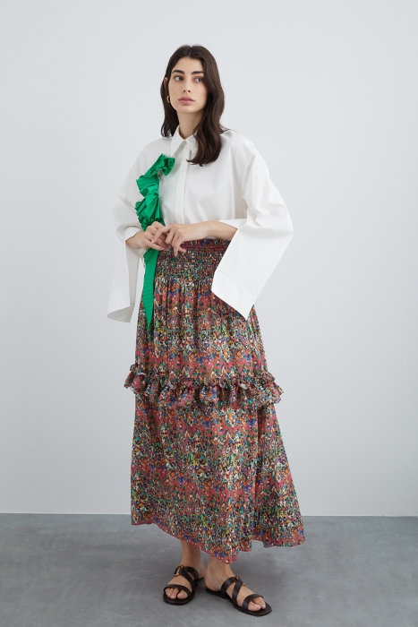 Gizia Maxi Ruffled Flared Skirt With Floral Print. 2