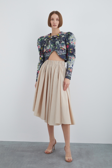Gizia Asymmetric Contrasting Stitch Detailed Skirt With Elastic Waist. 1